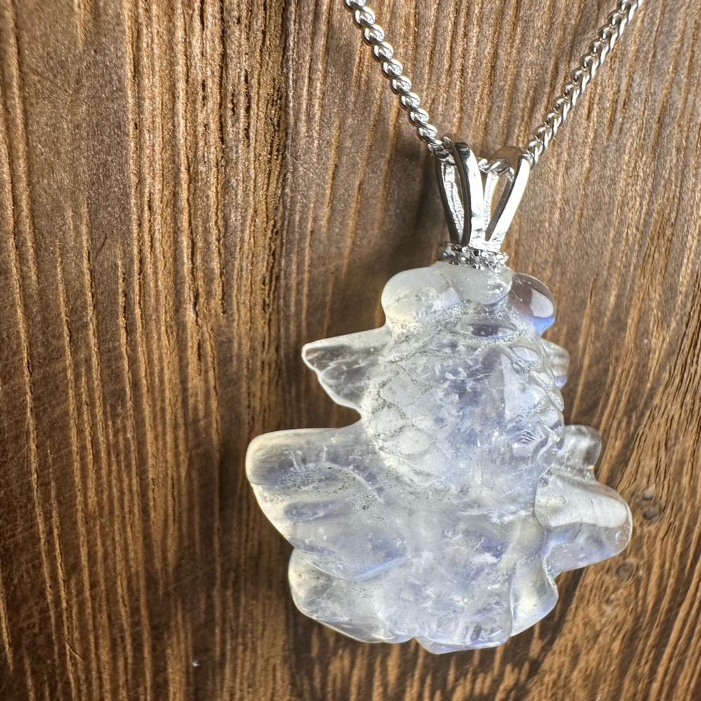 Blue Flash Moonstone Goldfish Pendant Necklace on Sterling Silver Box Chain - Picture 8 of 15